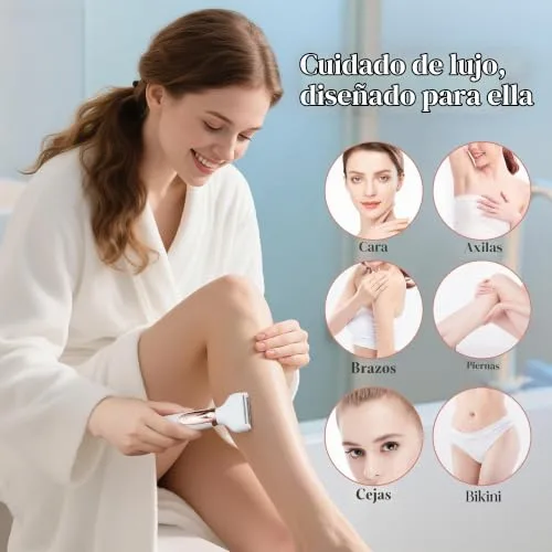 BARBERBOSS ▫️ Máquina de barbear elétrica 5 em 1 para mulher, Kit de depilação recarregável, máquina de barbear feminina para o corpo, zona do biquíni, rosto, nariz e sobrancelhas, máquina de barbear sem fios para mulheres, para uso a seco e molhado, QR-8005 5