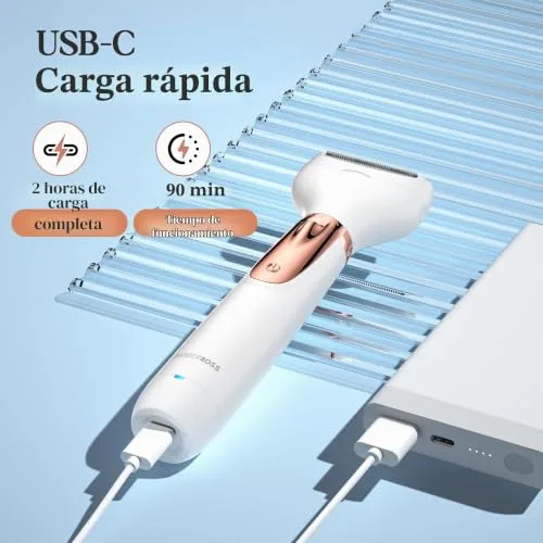 BARBERBOSS ▫️ Máquina de barbear elétrica 5 em 1 para mulher, Kit de depilação recarregável, máquina de barbear feminina para o corpo, zona do biquíni, rosto, nariz e sobrancelhas, máquina de barbear sem fios para mulheres, para uso a seco e molhado, QR-8005 6