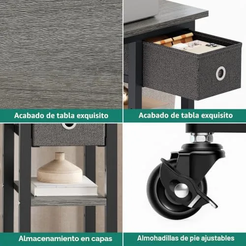YITAHOME ▫️ Mesa auxiliar em forma de C, mesa auxiliar para sofá com cesto e rodas, mesa de café para computador portátil, para sala de estar, quarto, cinzenta 7