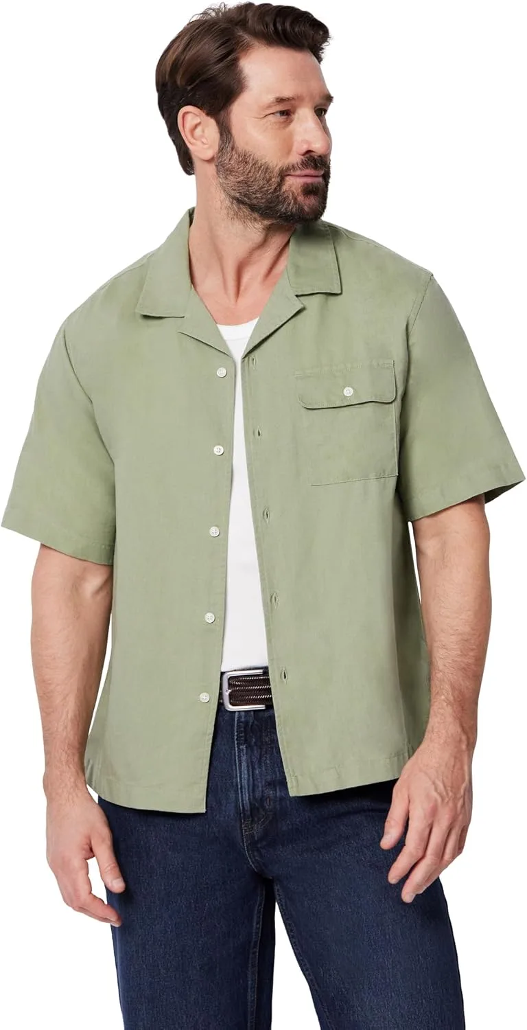 Amazon Essentials ▫️ Camisa de homem em mistura de linho, de manga curta e corte largo