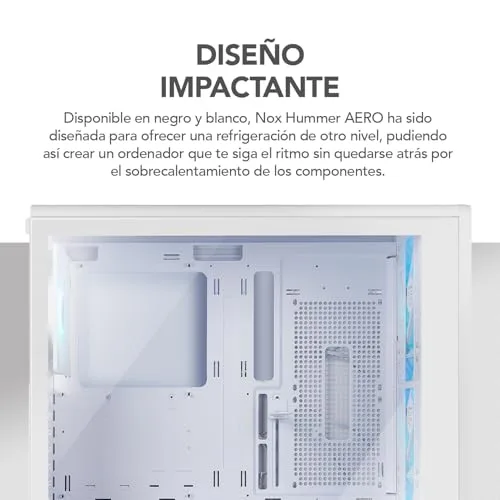 NOX XTREME PRODUCTS ▫️ Hummer Aero – Semitorre ATX | M-ATX | ITX. Inclui 4 ventoinhas ARGB PWM de 140 mm, painel frontal em malha, painel lateral em vidro temperado, USB-C e USB 3.0, suporte para GPU de 420 mm, filtro magnético, branco 3