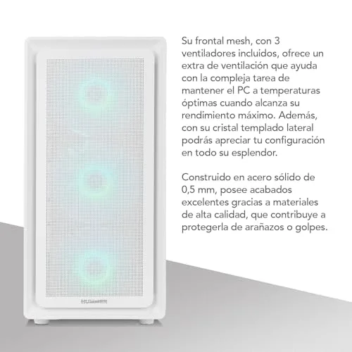 NOX XTREME PRODUCTS ▫️ Hummer Aero – Semitorre ATX | M-ATX | ITX. Inclui 4 ventoinhas ARGB PWM de 140 mm, painel frontal em malha, painel lateral em vidro temperado, USB-C e USB 3.0, suporte para GPU de 420 mm, filtro magnético, branco 4