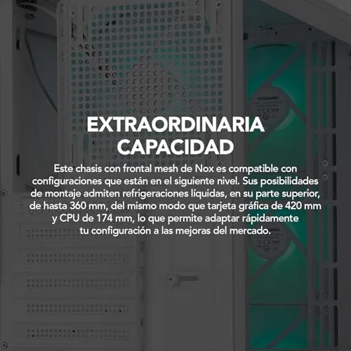 NOX XTREME PRODUCTS ▫️ Hummer Aero – Semitorre ATX | M-ATX | ITX. Inclui 4 ventoinhas ARGB PWM de 140 mm, painel frontal em malha, painel lateral em vidro temperado, USB-C e USB 3.0, suporte para GPU de 420 mm, filtro magnético, branco 5