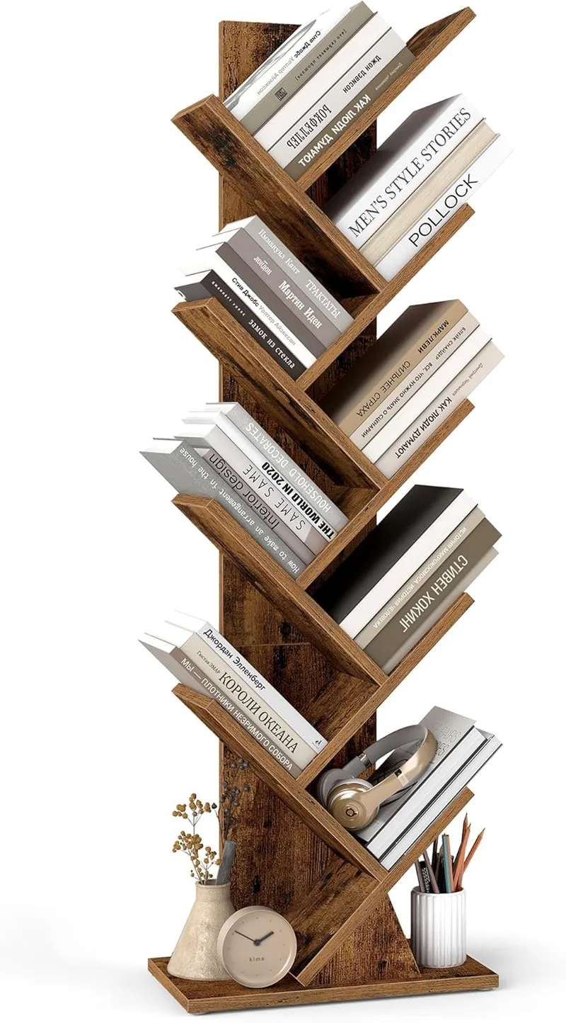 VASAGLE ▫️ Custos Collection - Tree Shelf, estante moderna independente, quarto, sala de estar, escritório, 20 x 38 x 115,2 cm, branco nuvem LBC609WB02
