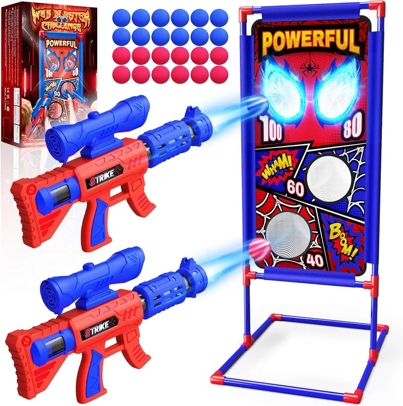Mirthigig ▫️ Conjunto de brinquedos para crianças dos 3 aos 12 anos com 2 pistolas de ar comprimido com mira | 4 alvos | 24 bolas de espuma, Brinquedos para crianças ao ar livre, para o jardim, jogos para crianças dos 3 aos 10 anos, presente para crianças de 4, 5, 6, 7, 8 e 9 anos, presentes de aniv