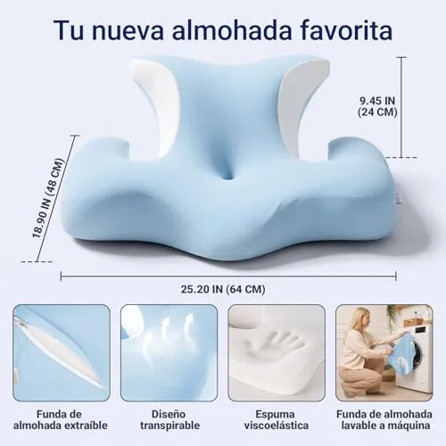 COSYLAND ▫️ Almofada Cervical e para o Pescoço - Ergonómica para dormir de lado, de barriga para cima ou para baixo, espuma viscoelástica, design com espaço para as orelhas e os braços, capa respirável, 64×48×24 cm, azul-celeste 3