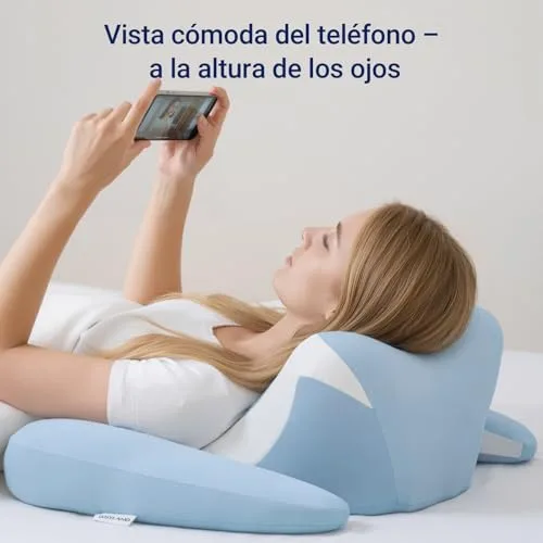 COSYLAND ▫️ Almofada Cervical e para o Pescoço - Ergonómica para dormir de lado, de barriga para cima ou para baixo, espuma viscoelástica, design com espaço para as orelhas e os braços, capa respirável, 64×48×24 cm, azul-celeste 4