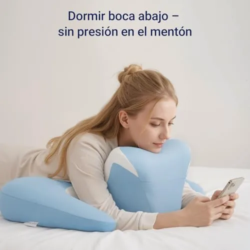 COSYLAND ▫️ Almofada Cervical e para o Pescoço - Ergonómica para dormir de lado, de barriga para cima ou para baixo, espuma viscoelástica, design com espaço para as orelhas e os braços, capa respirável, 64×48×24 cm, azul-celeste 5