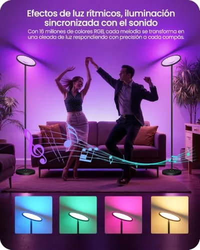 GOEBLESON ▫️ Candeeiro de pé RGB com controlo por aplicação e voz, compatível com Alexa, sincronização musical, temporizador, candeeiro de pé LED inteligente, 30 W, intensidade de luz de 10 a 100%, para sala de estar, preto 3