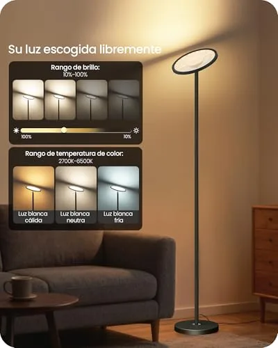 GOEBLESON ▫️ Candeeiro de pé RGB com controlo por aplicação e voz, compatível com Alexa, sincronização musical, temporizador, candeeiro de pé LED inteligente, 30 W, intensidade de luz de 10 a 100%, para sala de estar, preto 5