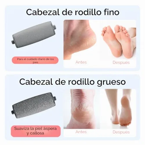 BARBERBOSS ▫️ Lixa elétrica para pés, removedor de calos para pés, kit de pedicure recarregável, cabeças de rolo finas e grossas, carregamento por USB, tampa protetora (Rosa) 2