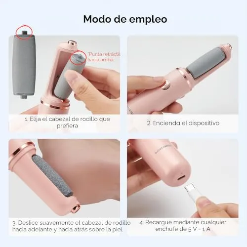 BARBERBOSS ▫️ Lixa elétrica para pés, removedor de calos para pés, kit de pedicure recarregável, cabeças de rolo finas e grossas, carregamento por USB, tampa protetora (Rosa) 3