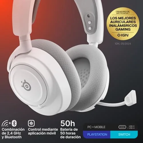 SteelSeries ▫️ Auscultadores para jogos multiplataforma Arctis Nova 7 Wireless Gen 2 - Controlo via aplicação em tempo real - Mais de 50 horas - Drivers magnéticos de neodímio - 2,4 GHz e Bluetooth - PC, PS5, Switch 1/2 2
