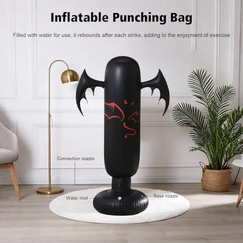 Gevvnss ▫️ Saco de boxe para crianças de 160 cm com luvas e bomba, 6-12 anos, base de 65 cm para água/areia, com efeito de ricochete, PVC resistente, saco de boxe de pé para fitness, treino e alívio do stress para meninos e meninas 3