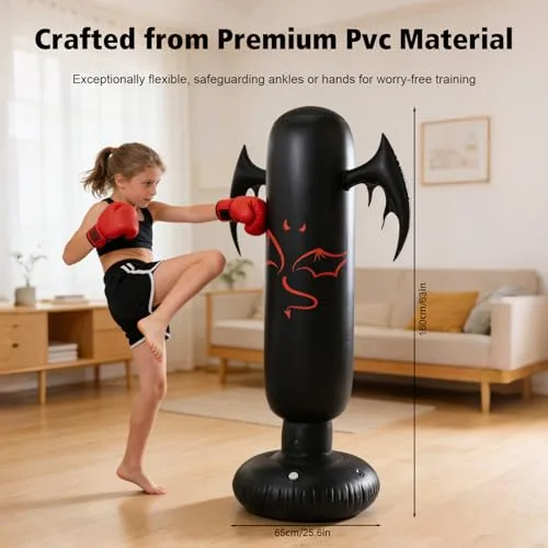 Gevvnss ▫️ Saco de boxe para crianças de 160 cm com luvas e bomba, 6-12 anos, base de 65 cm para água/areia, com efeito de ricochete, PVC resistente, saco de boxe de pé para fitness, treino e alívio do stress para meninos e meninas 7