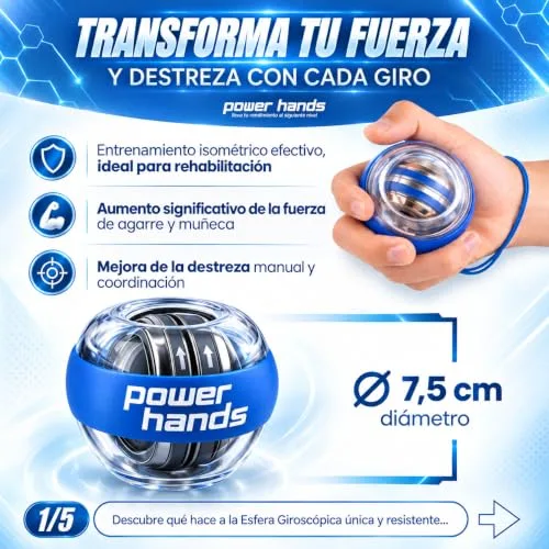 Power Hands ▫️ Gyro Ball – Giroscópio de mão para recuperação, fortalecimento e exercícios do pulso e antebraço – Bola de reabilitação e treino desportivo - Hand Grip 2