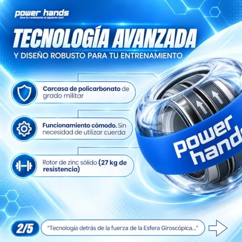 Power Hands ▫️ Gyro Ball – Giroscópio de mão para recuperação, fortalecimento e exercícios do pulso e antebraço – Bola de reabilitação e treino desportivo - Hand Grip 3