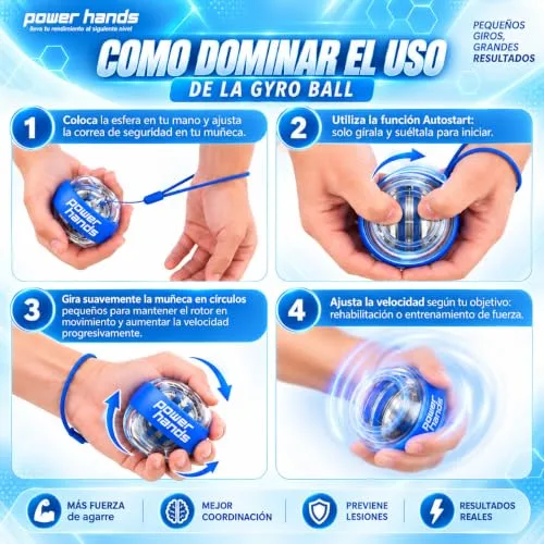 Power Hands ▫️ Gyro Ball – Giroscópio de mão para recuperação, fortalecimento e exercícios do pulso e antebraço – Bola de reabilitação e treino desportivo - Hand Grip 5