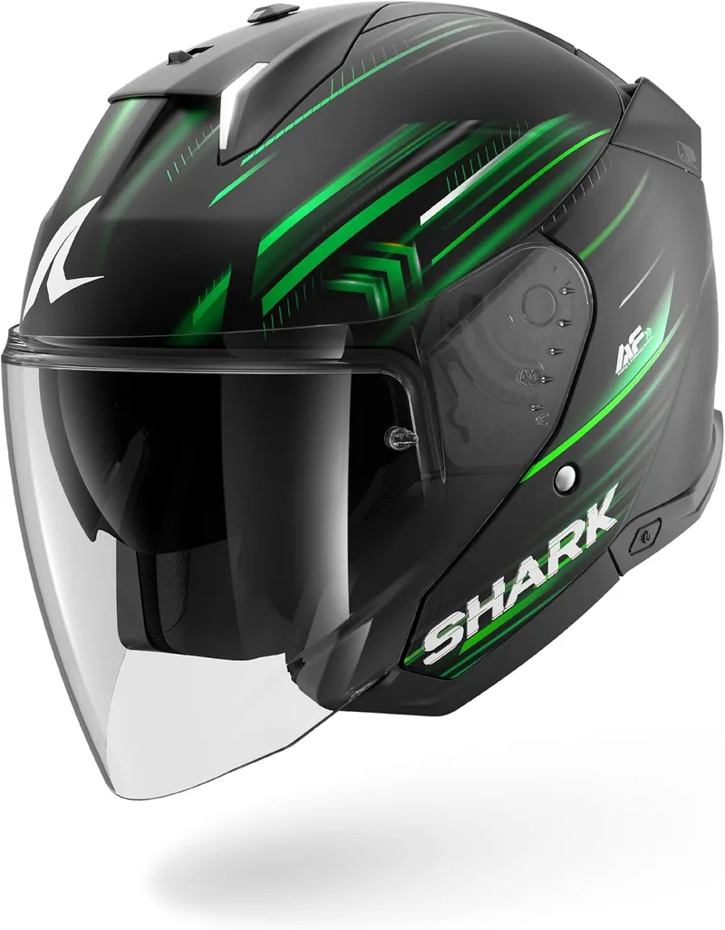 Shark ▫️ Capacete de Moto Jet SKWAL I3 JET LIGHT-BLUR Preto Verde Branco KGW, L