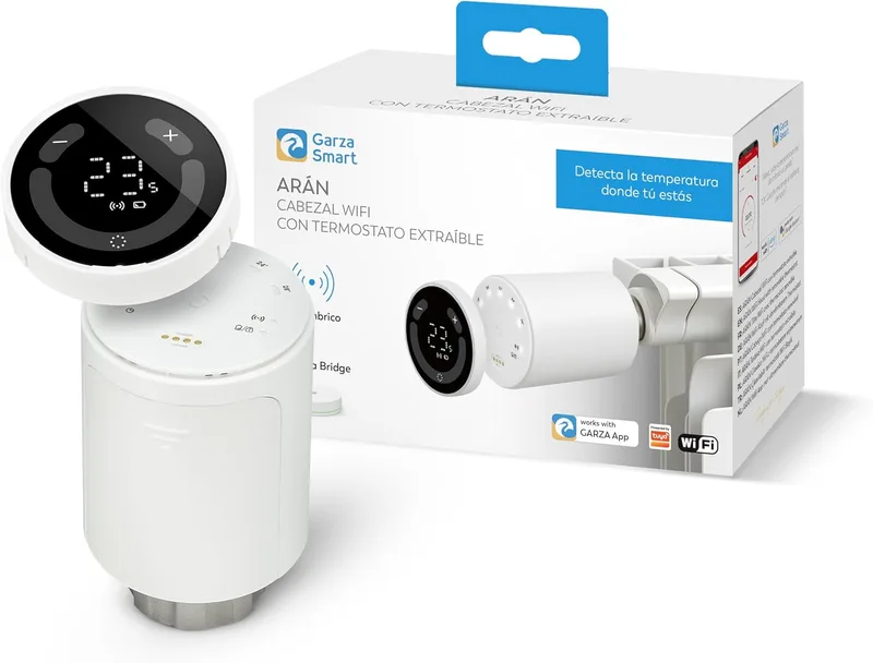 Garza ▫️ Pacote Duo: Cabeças para radiador + sensor portátil, válvula termostática, controlo por aplicação e voz, modos manual/automático, cabeça termostática Wi-Fi, requer um bridge ZigBee 3.0