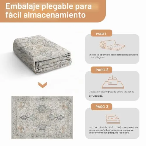 GENIMO ▫️ Tapete de Sala Vintage, Tapetes de Área Laváveis na Máquina, Tapetes com Base Antiderrapante, Tapete de Quarto de Pêlo Curto para Cozinha, Sala de Jantar, Castanho Claro Taupe, 240 x 300 cm 5