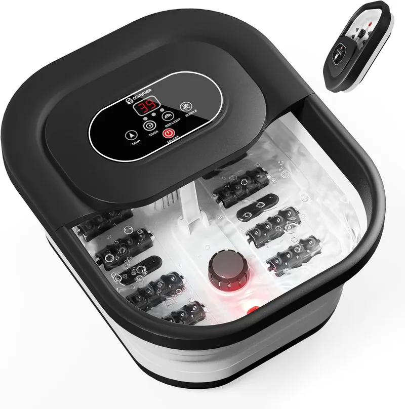 COMFIER ▫️ Spa para pés com função de aquecimento, banho de pés com função de bolhas e vibração, controlo de temperatura, pedra-pomes para pedicure, temporizador inteligente, presentes para mulheres (preto)
