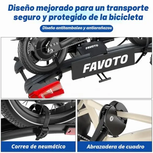 Favoto ▫️ Suporte para bicicletas E-Bike com rampa dobrável – Suporte de bola para 2 bicicletas (60 kg), em alumínio, antirroubo, luzes de 13 pinos e suporte para matrícula 4