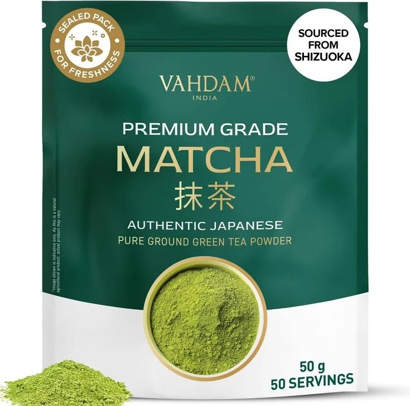 VAHDAM Matcha Premium Tea 50g - 50 Chávenas | Chá Verde Japonês de Shizuoka | Sabor Suave e Equilibrado | Para Chá, Matcha Latte & Smoothies