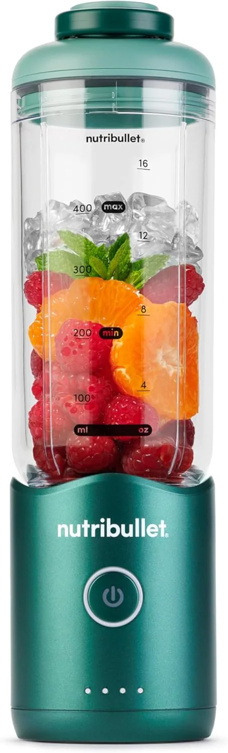 NutriBullet ▫️ Flex 590ml - Liquidificadora de batidos portátil com tampa com bico e pega, picadora, tritura gelo e fruta congelada, USB-C, copo sem BPA, fácil de limpar, verde floresta (NBP013GR)