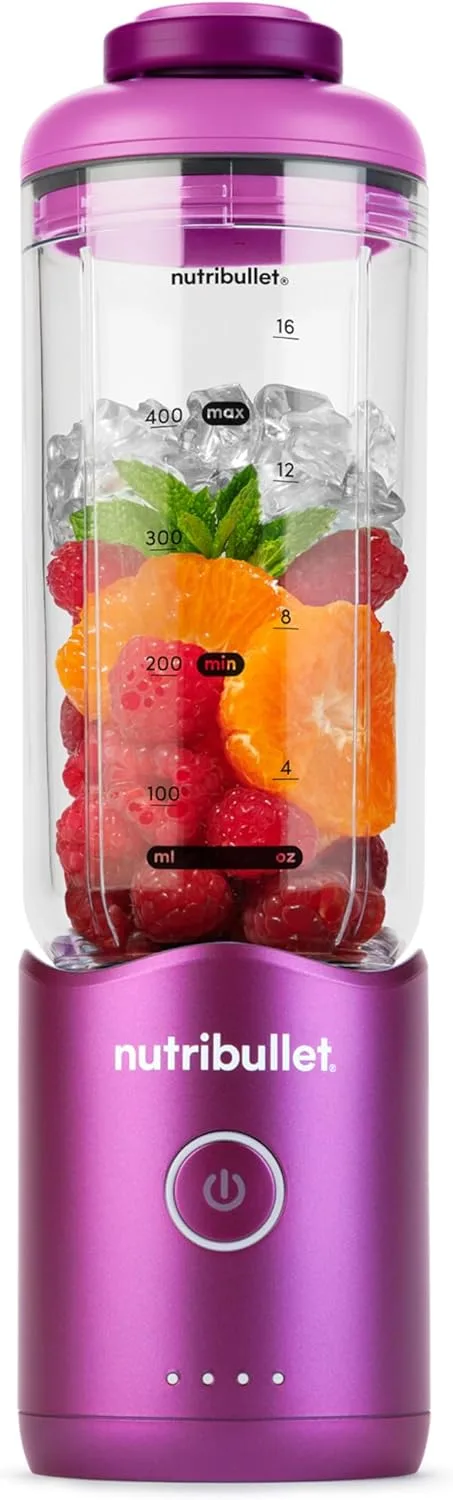 NutriBullet ▫️ Flex 590ml - Liquidificadora de batidos portátil com tampa com bico e pega, picadora, tritura gelo e frutas congeladas, USB-C, copo sem BPA, fácil de limpar, roxo (NBP013VT)