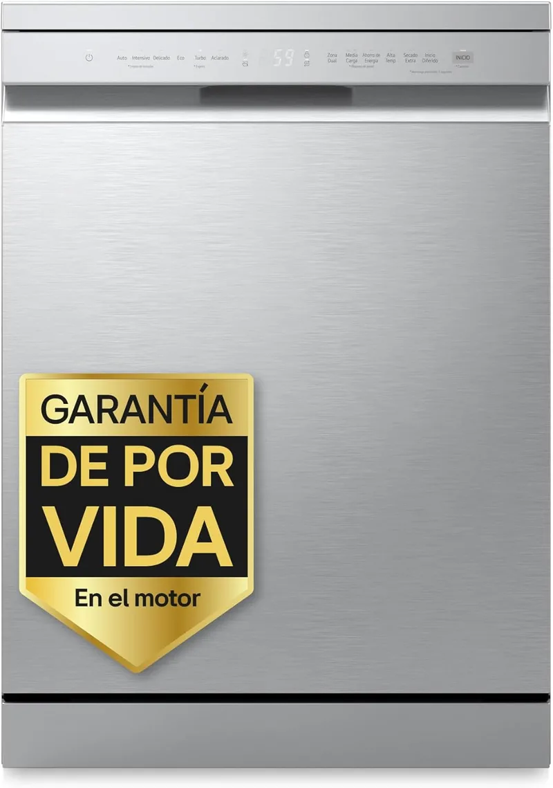 LG DF273FV - Máquina de lavar louça a vapor QuadWash, sistema EasyRack, tabuleiro para talheres, diagnóstico inteligente, abertura automática, eficiência A, capacidade 14, funcionamento silencioso, aço inoxidável anti-impressão digital, aço inoxidável