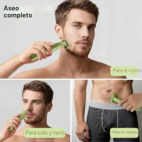 BARBERBOSS ▫️ Aparador de precisão 3 em 1 para homem, kit de cuidados pessoais para barba e cabelo, aparador corporal, aparador para o nariz e as orelhas, máquina de barbear sem fios para homem (Verde) 3