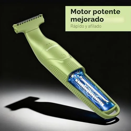 BARBERBOSS ▫️ Aparador de precisão 3 em 1 para homem, kit de cuidados pessoais para barba e cabelo, aparador corporal, aparador para o nariz e as orelhas, máquina de barbear sem fios para homem (Verde) 6