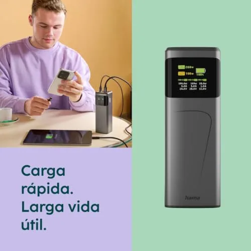 Hama ▫️ Power Bank de alta potência 24 000 mAh, 200 W, USB-C PD, ecrã TFT 6