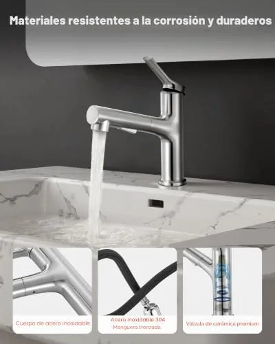 VEVOR ▫️ Torneira de lavatório em níquel escovado e aço inoxidável, torneira de cozinha com jato extraível, misturadora monocomando para casa de banho, caravana, bar, resistente à corrosão, 260 x 210 x 52 mm 5