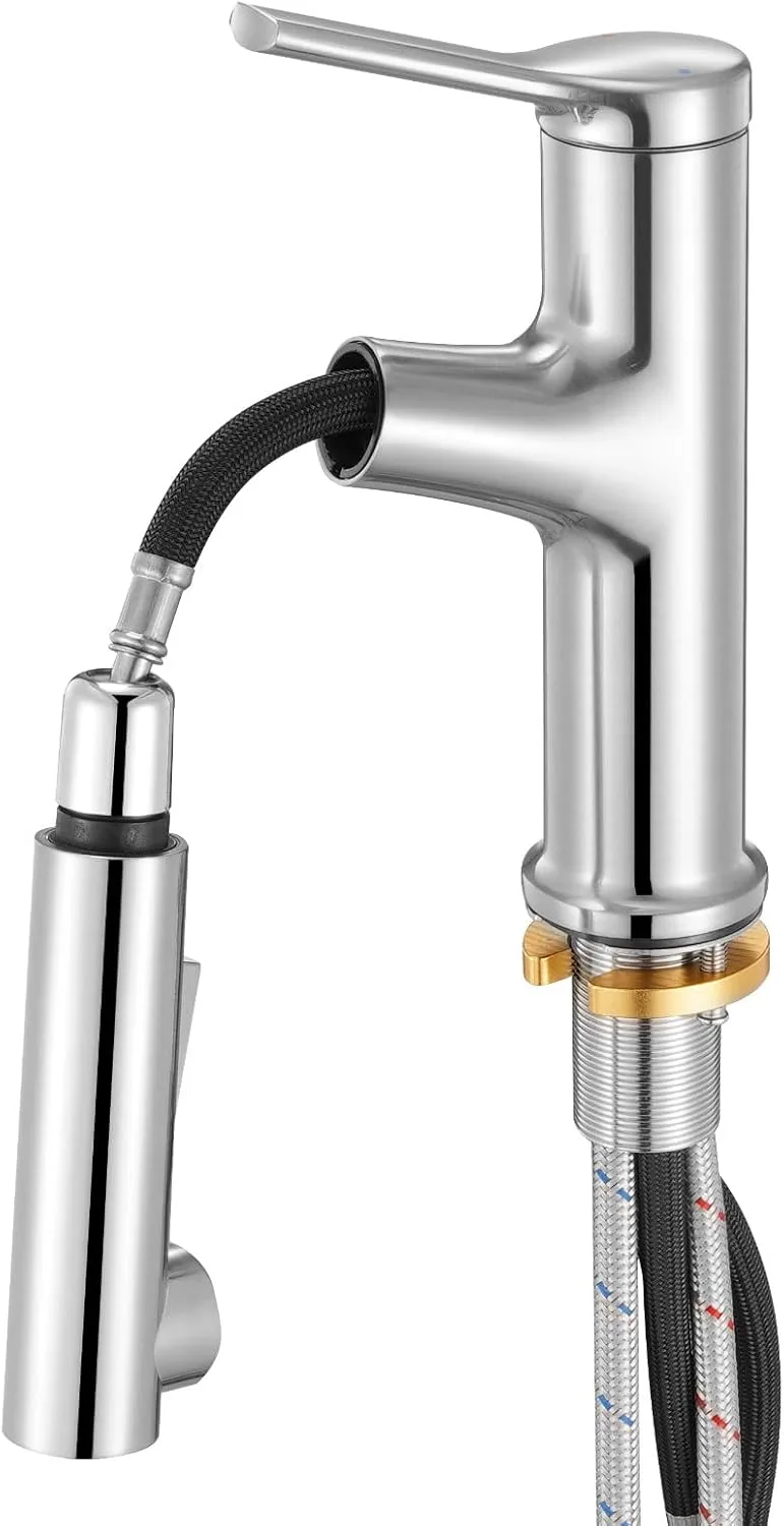 VEVOR ▫️ Torneira de lavatório em níquel escovado e aço inoxidável, torneira de cozinha com jato extraível, misturadora monocomando para casa de banho, caravana, bar, resistente à corrosão, 260 x 210 x 52 mm