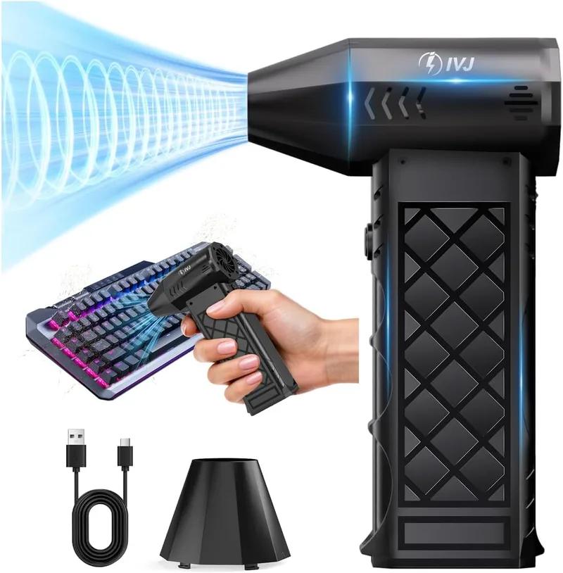 IVJ ▫️ soprador de folhas 130 000 RPM, 4 velocidades, soprador elétrico com motor sem escova, soprador elétrico alimentado por bateria para teclado, casa e exterior. Ideal para insufláveis e presentes