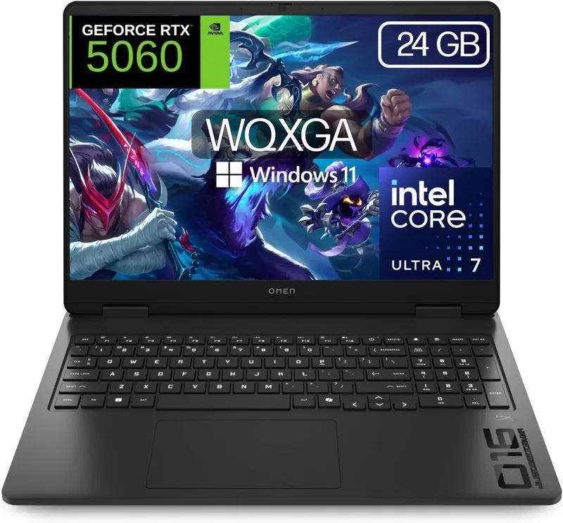 HP ▫️ OMEN Slim - Portátil para jogos de 16" 2.5K WQXGA (Intel Ultra 7-255H, 24GB RAM, 1TB SSD, NVIDIA RTX 5060, Windows 11 Home) Teclado QWERTY espanhol - Preto