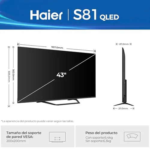 Haier ▫️ QLED 4K UHD H43S81FUX - 43", Smart TV, Google TV, Dolby Audio, HDR 10, Comando Smart, Google Assistant, Bluetooth 5.1, 60 Hz, USB 2.0, DBX TV, HDMI 2.1 x 4, Sem Moldura, 2025 3