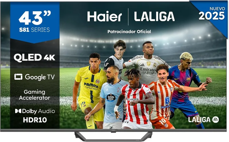 Haier ▫️ QLED 4K UHD H43S81FUX - 43", Smart TV, Google TV, Dolby Audio, HDR 10, Comando Smart, Google Assistant, Bluetooth 5.1, 60 Hz, USB 2.0, DBX TV, HDMI 2.1 x 4, Sem Moldura, 2025