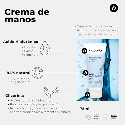 Babaria ▫️ Conjunto de Presente para Mulher com Ácido Hialurónico | Conjunto de Cuidados para o Rosto e o Corpo: Creme para as Mãos, Desodorizante, Gel de Limpeza Facial e Loção Hidratante | Rotina Antienvelhecimento Vegana 3