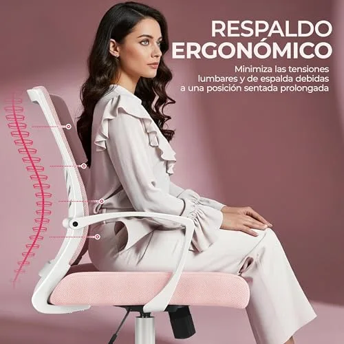 Yaheetech ▫️ Yaheetch Conjunto de 2 Cadeiras de Escritório em Malha com Função de Inclinação, Cor-de-rosa 6