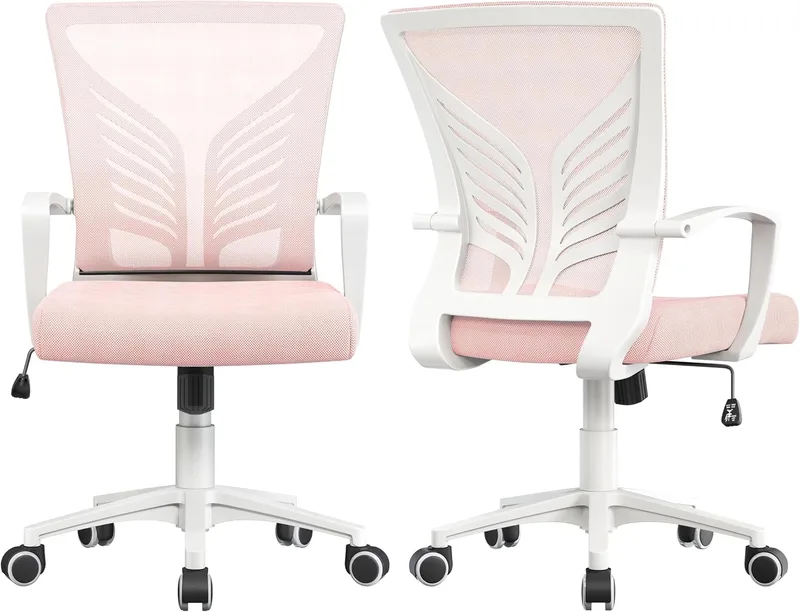 Yaheetech ▫️ Yaheetch Conjunto de 2 Cadeiras de Escritório em Malha com Função de Inclinação, Cor-de-rosa