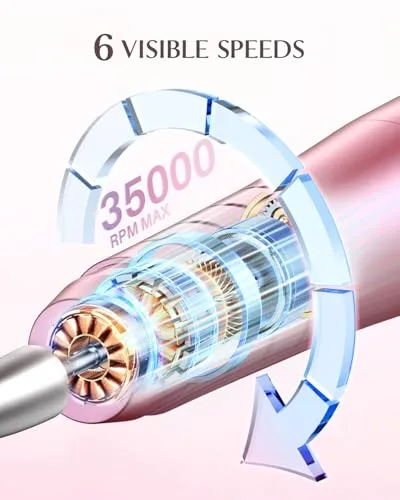 Jorest ▫️ 13 em 1 - Lixa Elétrica Profissional para Unhas, 35 000 RPM, 6 Velocidades Ajustáveis, Conjunto de Manicura e Pedicura, Polidor, Broca para Unhas de Gel, Removedor de Cutículas, Manicure, Rosa 4