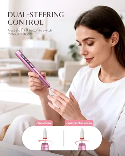 Jorest ▫️ 13 em 1 - Lixa Elétrica Profissional para Unhas, 35 000 RPM, 6 Velocidades Ajustáveis, Conjunto de Manicura e Pedicura, Polidor, Broca para Unhas de Gel, Removedor de Cutículas, Manicure, Rosa 6