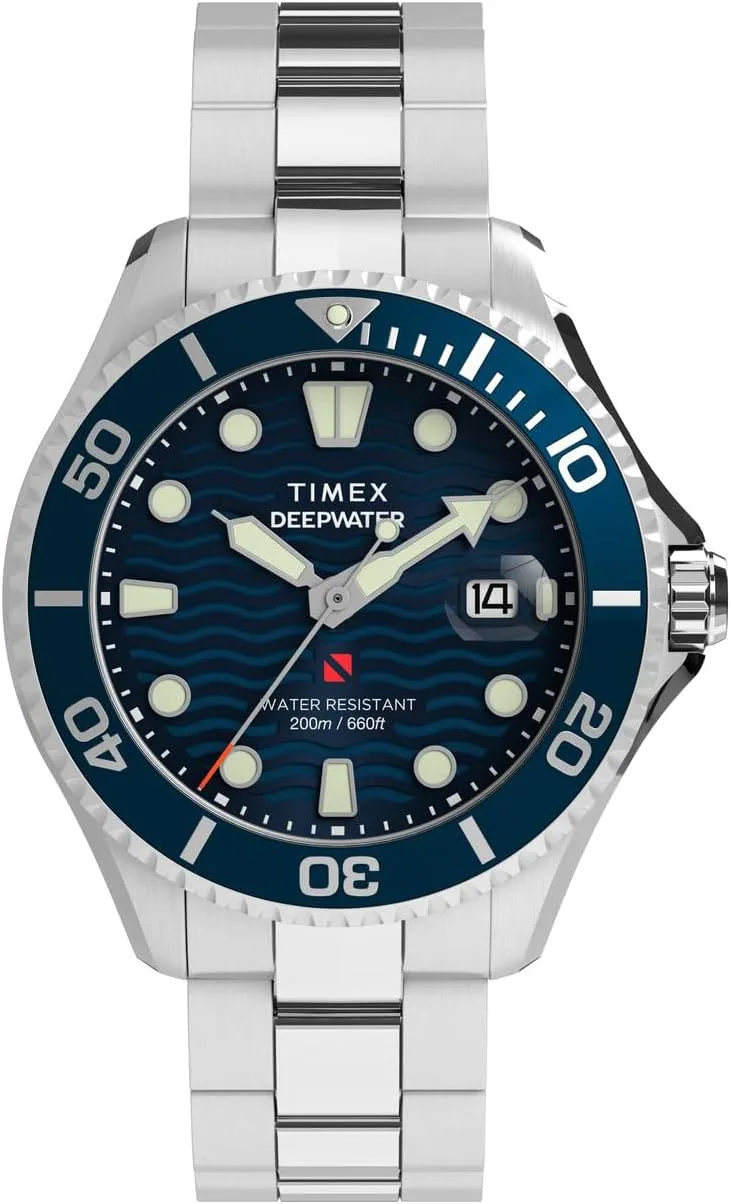 Timex ▫️ Relógio analógico de quartzo para homem Deep Water Meridian com bracelete em aço inoxidável