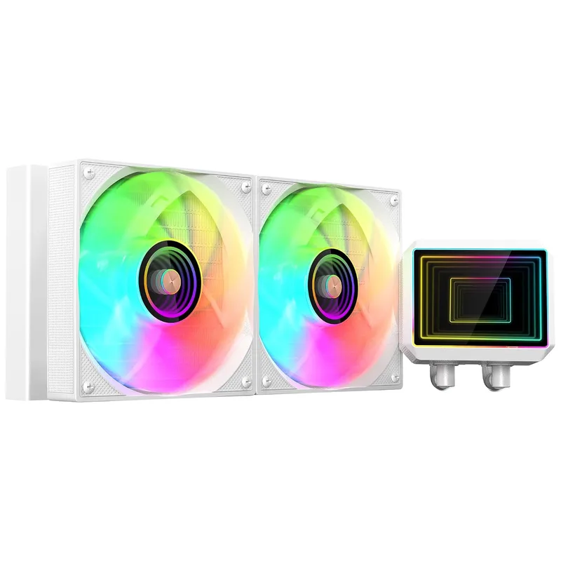 Mars Gaming ▫️ ML-TWO240, Refrigeração líquida AIO com TDP de 450 W, 2 ventoinhas ARGB Infinity Mirror ultrassilenciosas de 12 cm com tecnologia FDB, núcleo de cobre e alumínio, bomba Opti-Chamber de 4.ª geração e microcanais, branco