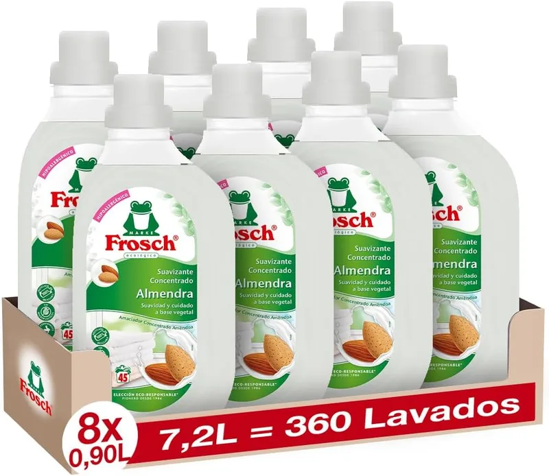 Frosch ▫️ Amaciador de roupa líquido concentrado ecológico com óleo de amêndoas, adequado para roupa branca e de cor, ecológico e hipoalergénico - Embalagem 8 x 900ml