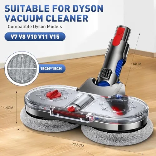 NIKYJM ▫️ Cabeça de esfregona elétrica para Dyson V7, V8, V10, V11 e V15. Acessório de esfregona para Dyson com depósito de água amovível, depósito de enchimento e 8 panos laváveis 2