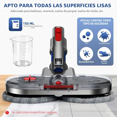 NIKYJM ▫️ Cabeça de esfregona elétrica para Dyson V7, V8, V10, V11 e V15. Acessório de esfregona para Dyson com depósito de água amovível, depósito de enchimento e 8 panos laváveis 4